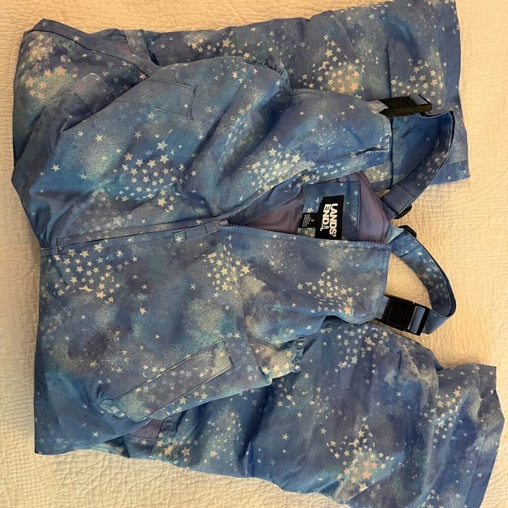 Lands End Sz 7 Kids Squall Waterproof Insulated Iron Knee Snow Bib & Gloves EUC - Picture 3 of 4
